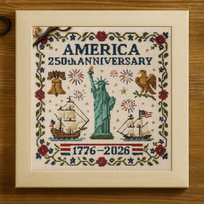 America's 250th Anniversary Cross-Stitch Photo Frame