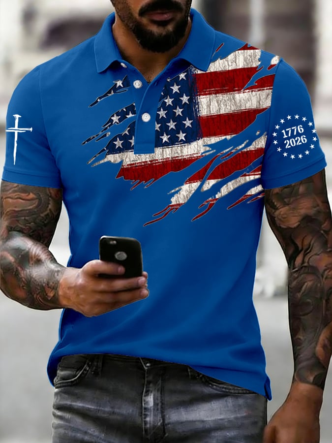 Men's 250th Anniversary National Flag Print Casual Polo Shirt