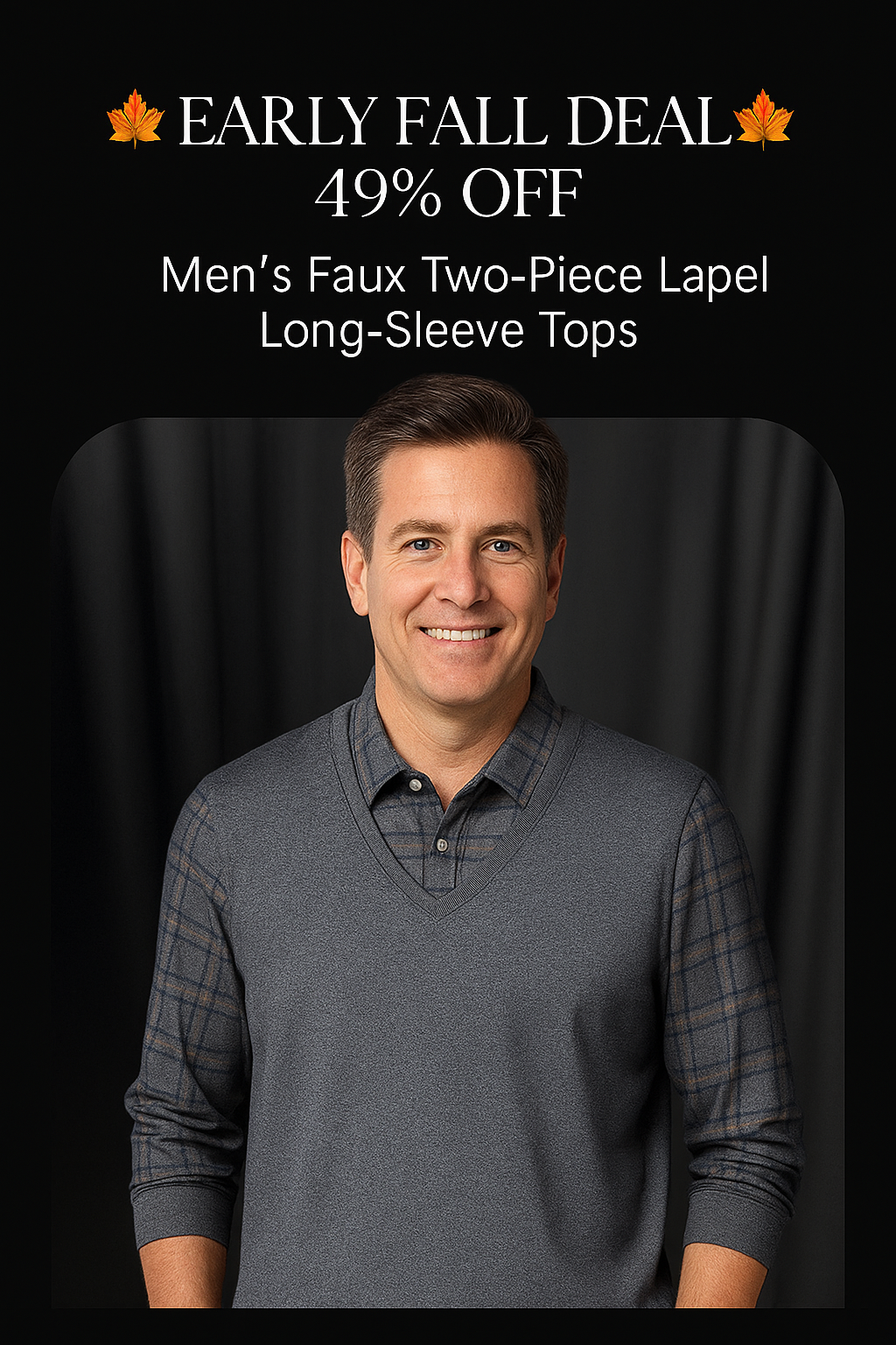 🍂 Early Fall Deal 49% OFF 🍂 Men's Pure Cotton Faux Two-Piece Lapel Long-Sleeve Tops