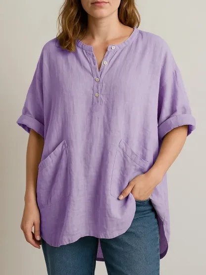 Women's Casual Cotton and Linen Short-sleeved Top