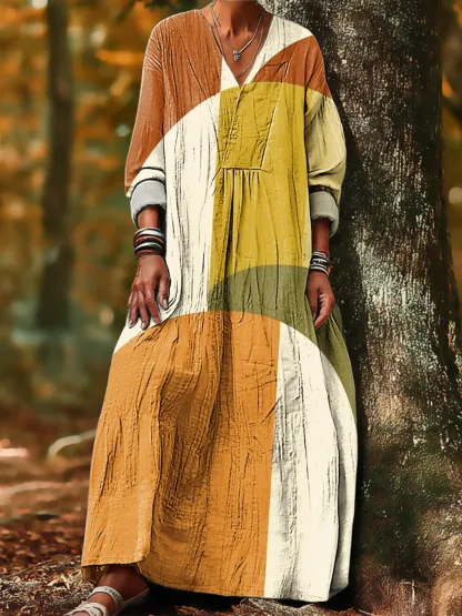 Women's Cotton Vintage Abstract Geometric Art Print Dress