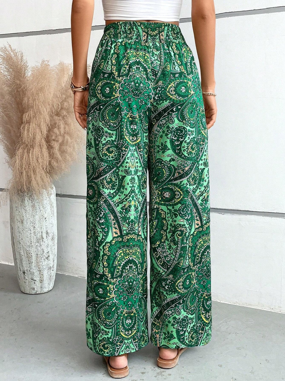 Vintage Print Wide-Leg Pants for Women - Casual Spring/Summer Style