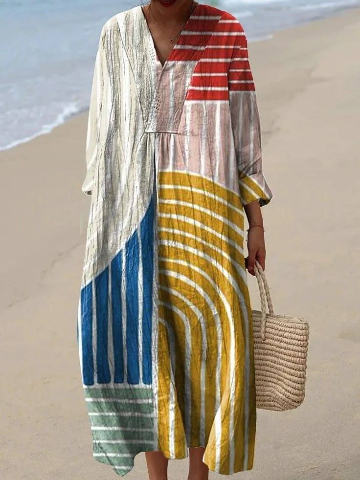 Women's Vintage Abstract Geometry Art Print Dress