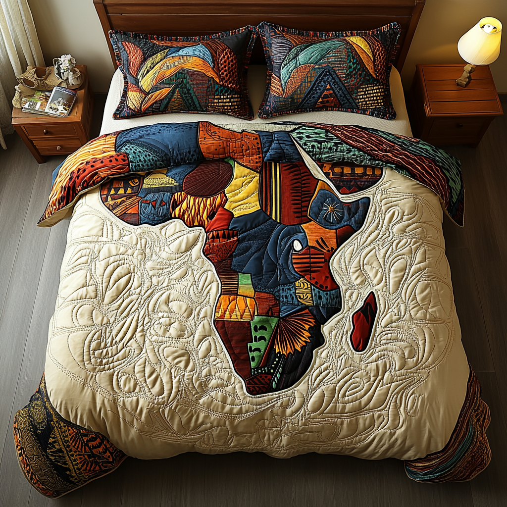 African 3-Piece Quilted Bedding Set NCU0VT171