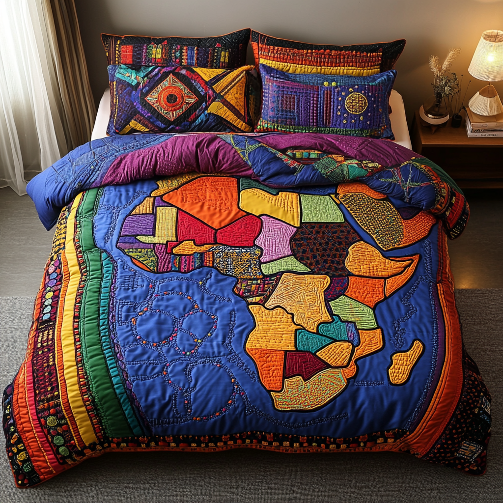 African 3-Piece Quilted Bedding Set NCU0VT171