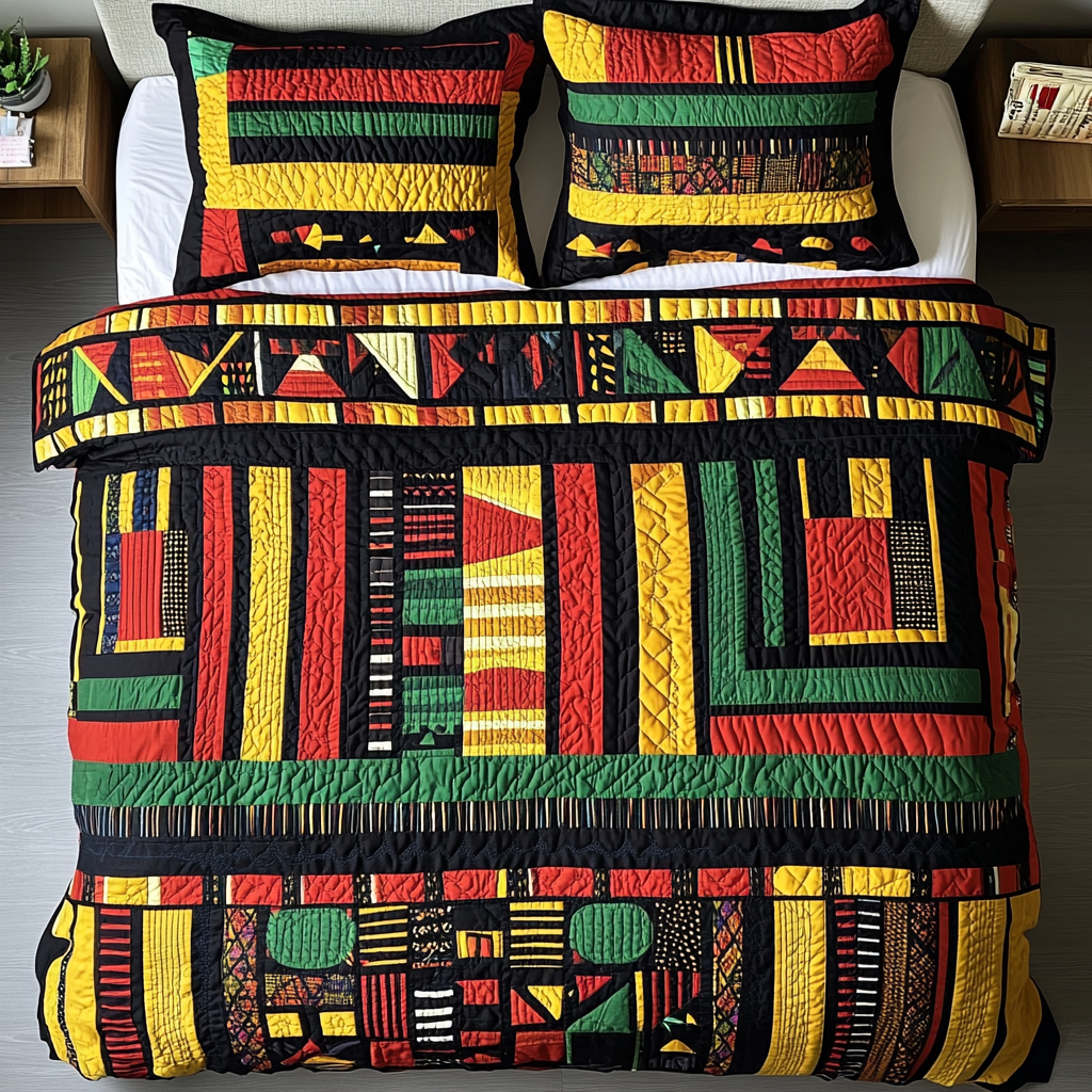 African 3-Piece Quilted Bedding Set NCU0VT171