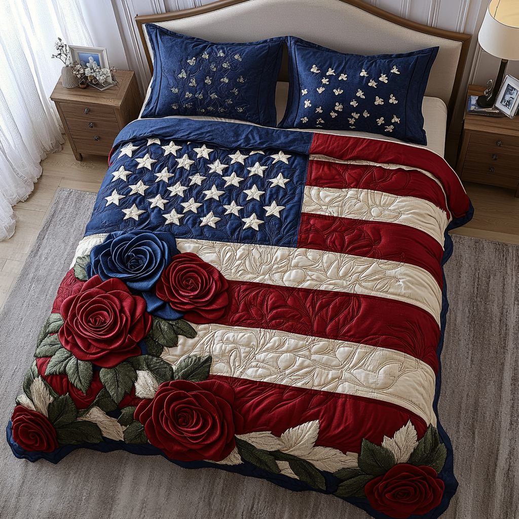 Americana Bloom 3-Piece Quilted Bedding Set NCU0DK8463