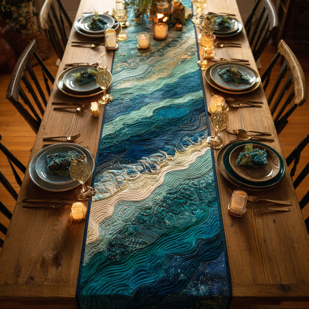 Azure Ocean Quilted Table Runner NCU0HNH382