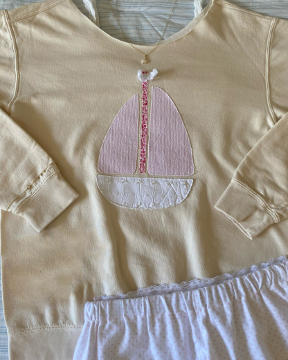 Women's Nautical Sailboat Patch One-Shoulder Pullover Sweatshirt