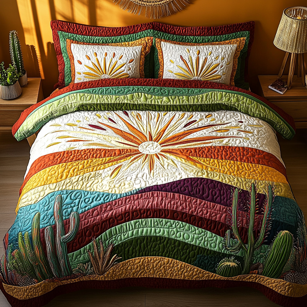 Cactus Sunset 3-Piece Quilted Bedding Set NCU0VT118