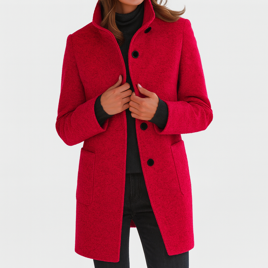 Women's elegant stand-collar wool winter coat