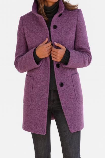 Women's elegant stand-collar wool winter coat