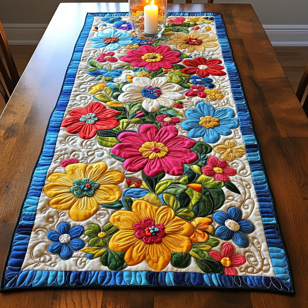 Colorful Blooms Quilted Table Runner NCU0NVH334