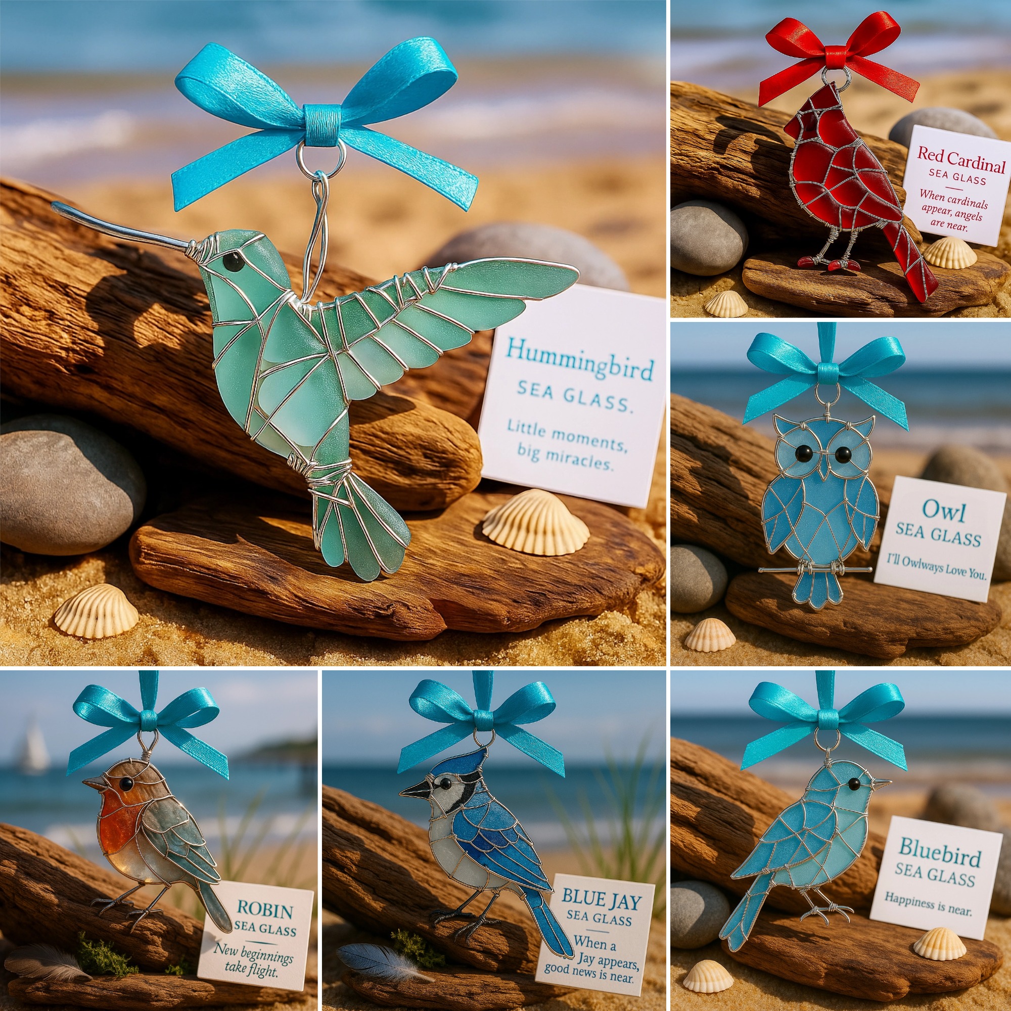 🌊Handmade Sea Glass Bird Ornament