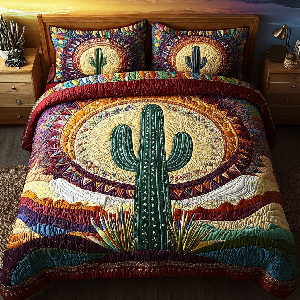 Cactus Sunset 3-Piece Quilted Bedding Set NCU0VT118