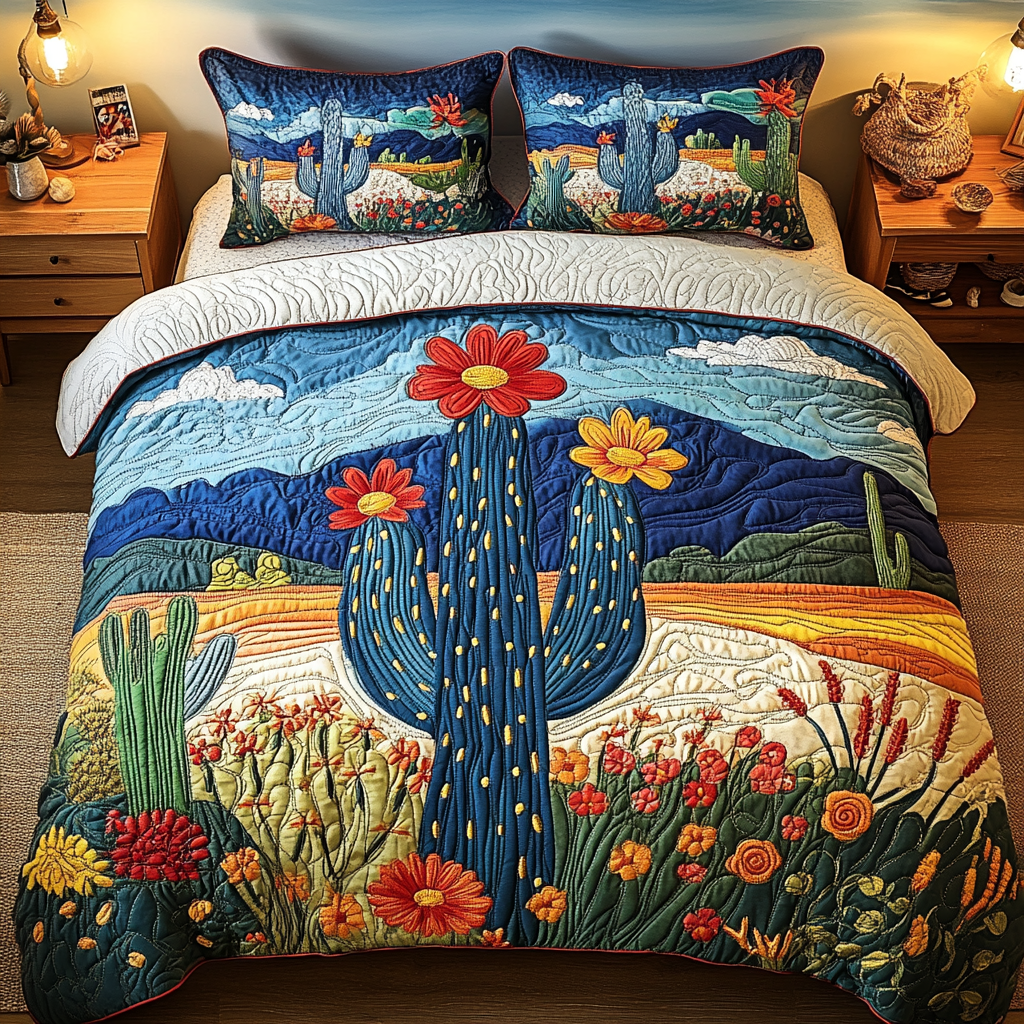 Cactus Sunset 3-Piece Quilted Bedding Set NCU0VT118