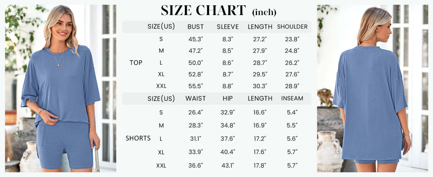Women's Two Piece Lounge Set Summer Casual Oversized Shirts Biker Shorts Matching Airport Travel Outfit