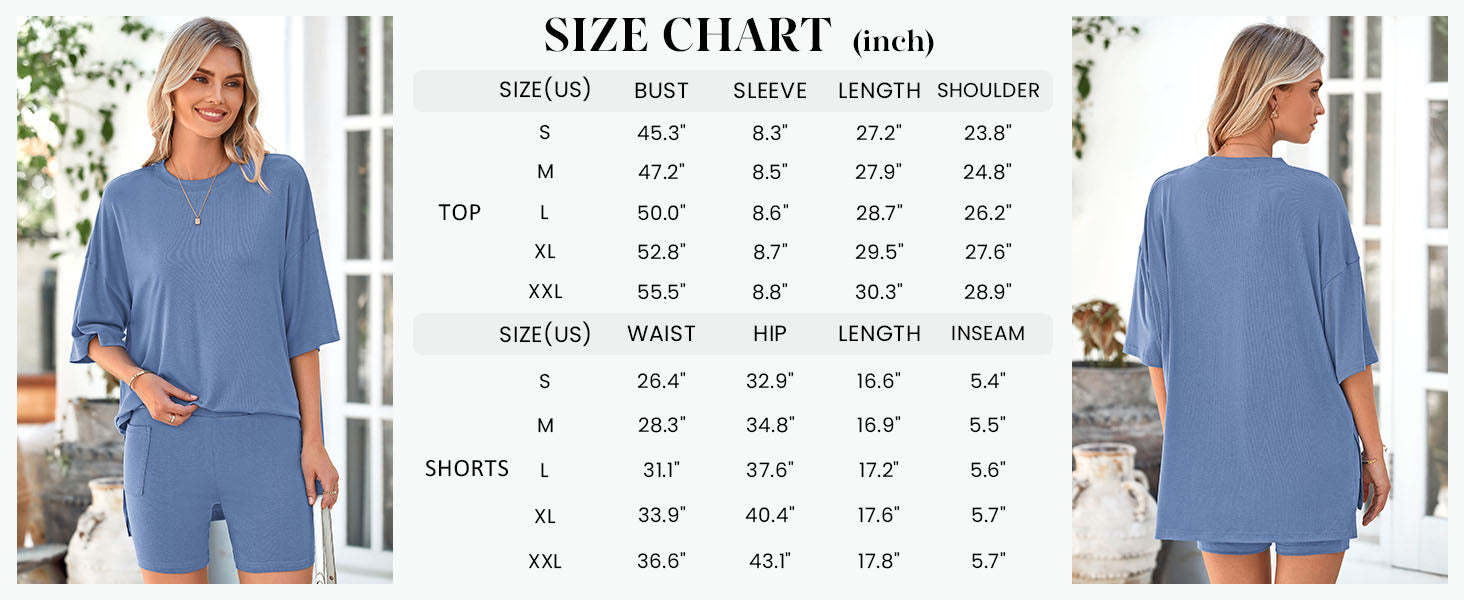 Women's Two Piece Lounge Set Summer Casual Oversized Shirts Biker Shorts Matching Airport Travel Outfit