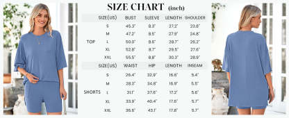 Women's Two Piece Lounge Set Summer Casual Oversized Shirts Biker Shorts Matching Airport Travel Outfit
