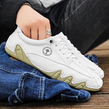 (🎁Free Orthotic Insoles🔥)Men’s Handmade Premium Cowhide Leather Lace-Up Dress Shoes with Arch Support, Breathable for Summer Walking & Driving