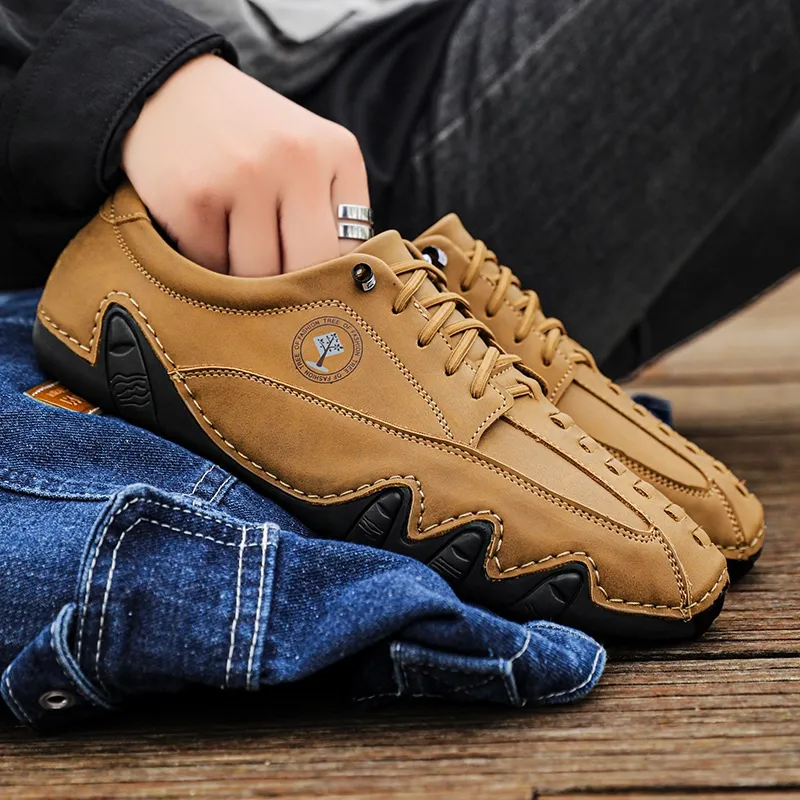 (🎁Free Orthotic Insoles🔥)Men’s Handmade Premium Cowhide Leather Lace-Up Dress Shoes with Arch Support, Breathable for Summer Walking & Driving