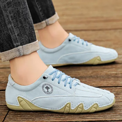 (🎁Free Orthotic Insoles🔥)Men’s Handmade Premium Cowhide Leather Lace-Up Dress Shoes with Arch Support, Breathable for Summer Walking & Driving