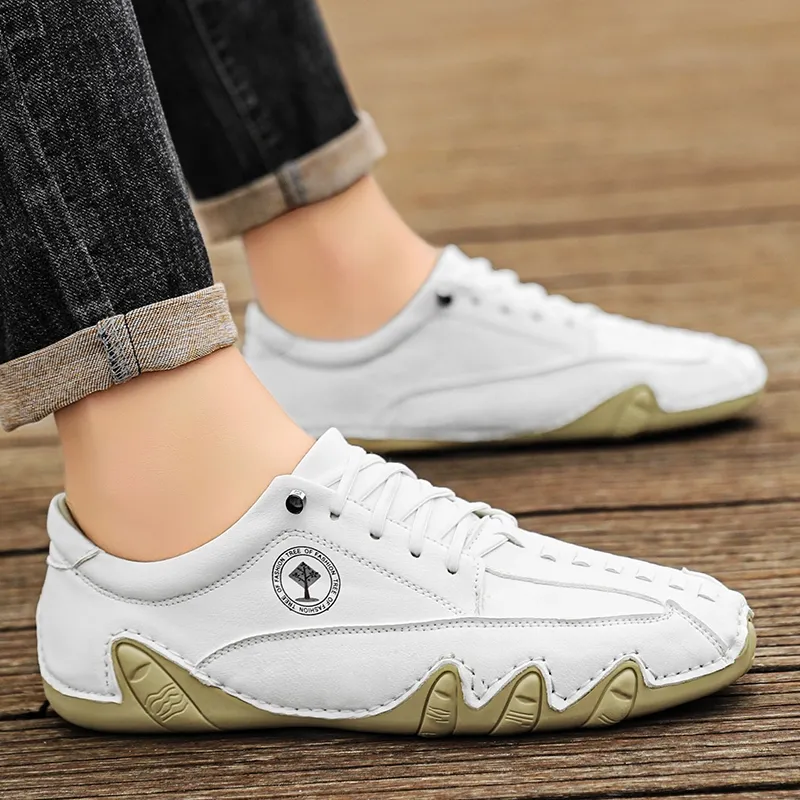 (🎁Free Orthotic Insoles🔥)Men’s Handmade Premium Cowhide Leather Lace-Up Dress Shoes with Arch Support, Breathable for Summer Walking & Driving