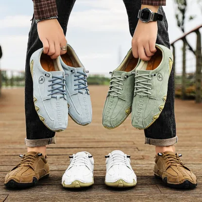 (🎁Free Orthotic Insoles🔥)Men’s Handmade Premium Cowhide Leather Lace-Up Dress Shoes with Arch Support, Breathable for Summer Walking & Driving