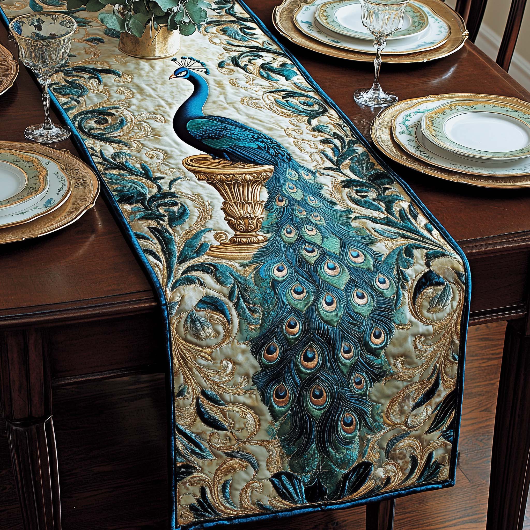 Majestic Peacock Quilted Table Runner GFTOQA449