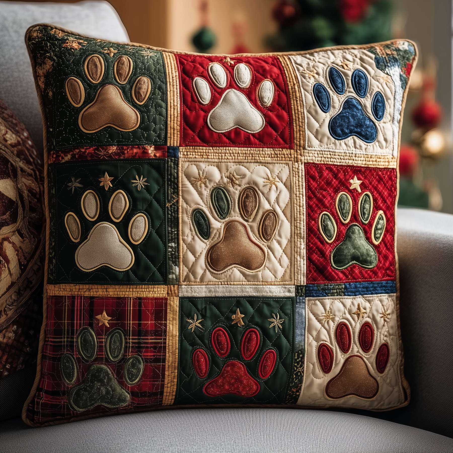 Paws Patchwork Quilted Pillow Case GFTOYC2462