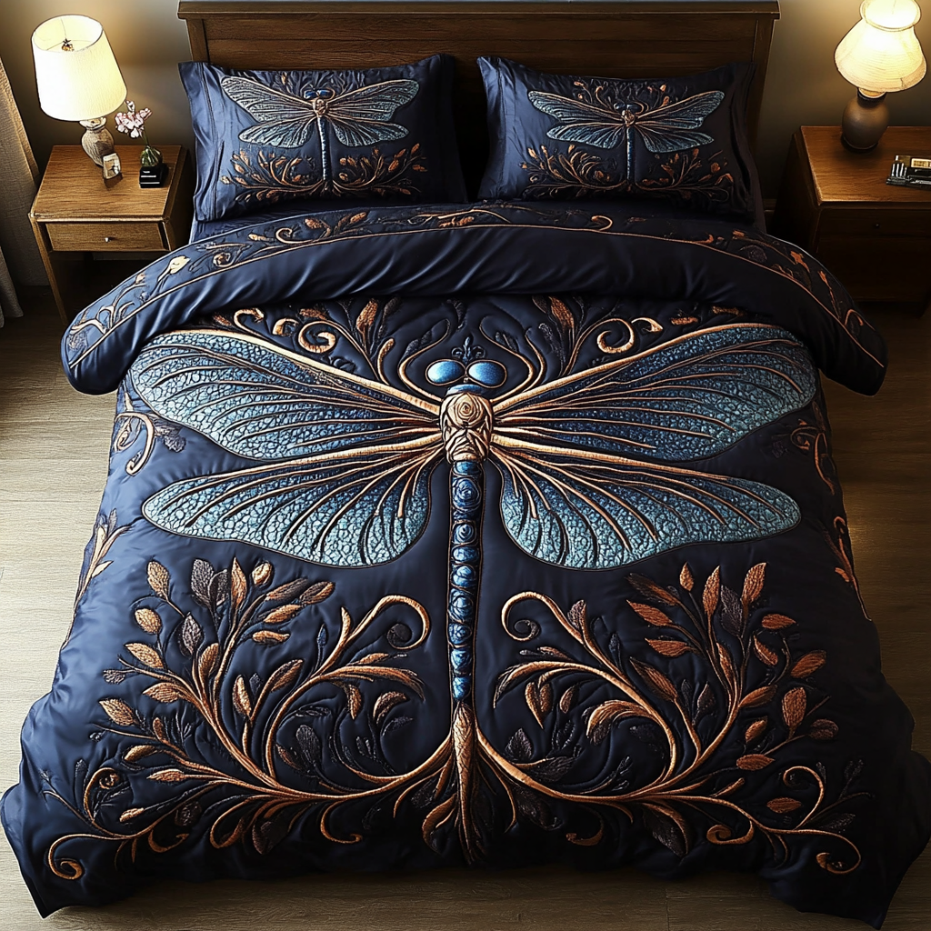 Dragonfly 3-Piece Quilted Bedding Set NCU0VT155