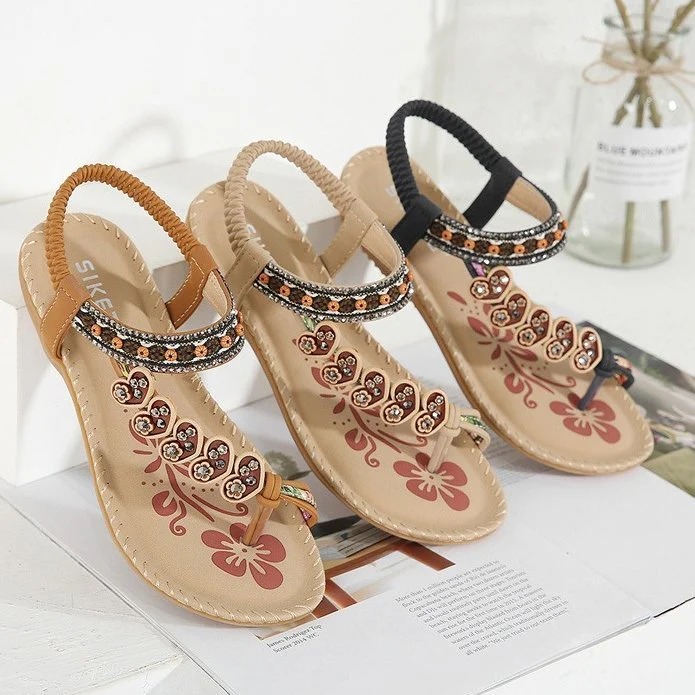 Walking Women Sandals Anti-rubbing Flat Vintage Flip-flops Rubber Summer Casual