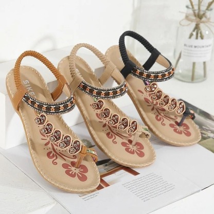 Walking Women Sandals Anti-rubbing Flat Vintage Flip-flops Rubber Summer Casual
