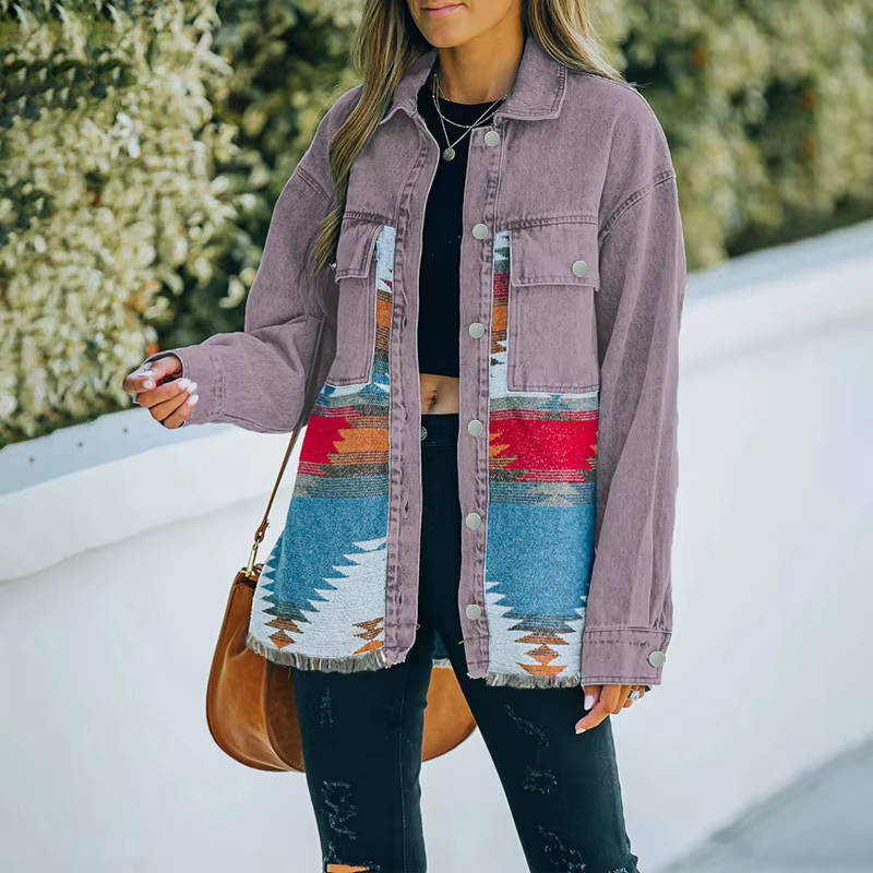 Patchwork Long Sleeve Women's Retro Jacket