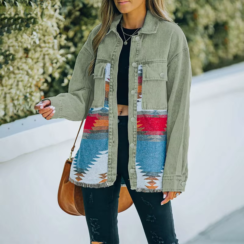 Patchwork Long Sleeve Women's Retro Jacket