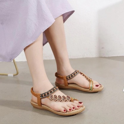 Walking Women Sandals Anti-rubbing Flat Vintage Flip-flops Rubber Summer Casual