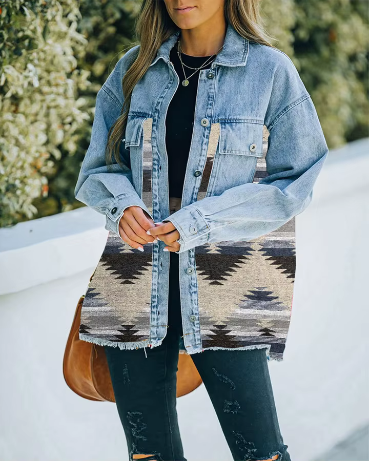 Patchwork Long Sleeve Women's Retro Jacket