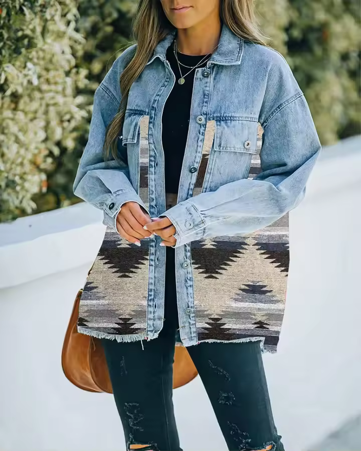 Patchwork Long Sleeve Women's Retro Jacket