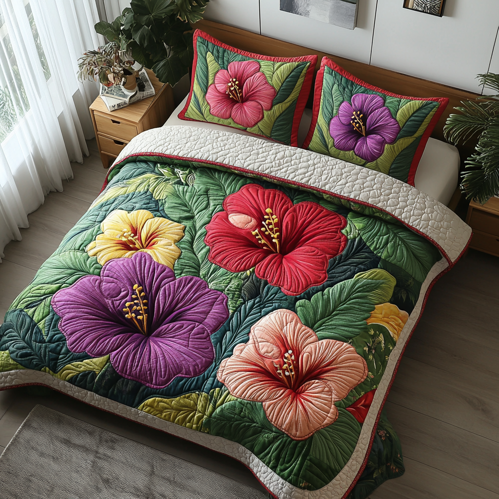 Hibiscus 3-Piece Quilted Bedding Set NCU0VT135