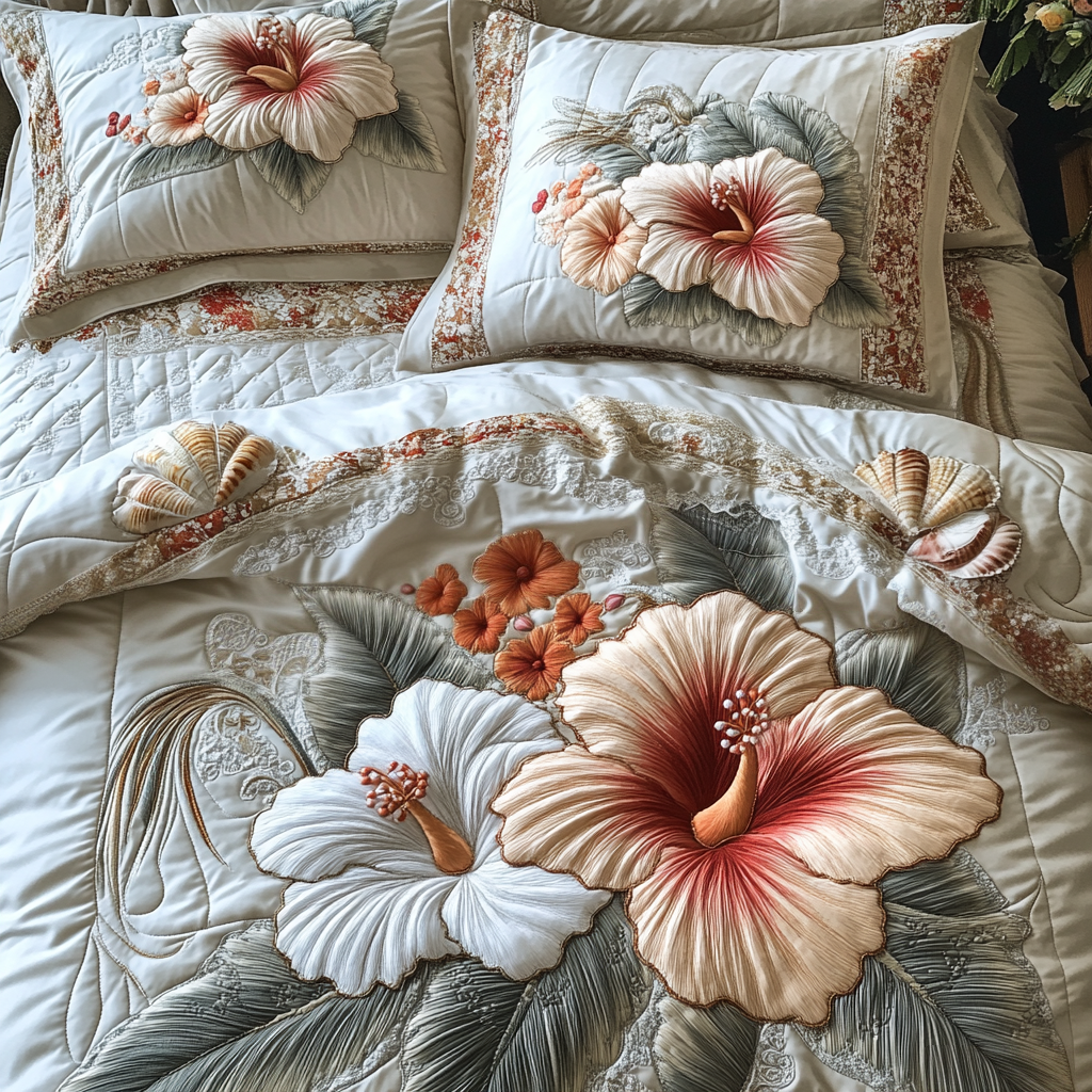Hibiscus 3-Piece Quilted Bedding Set NCU0VT172