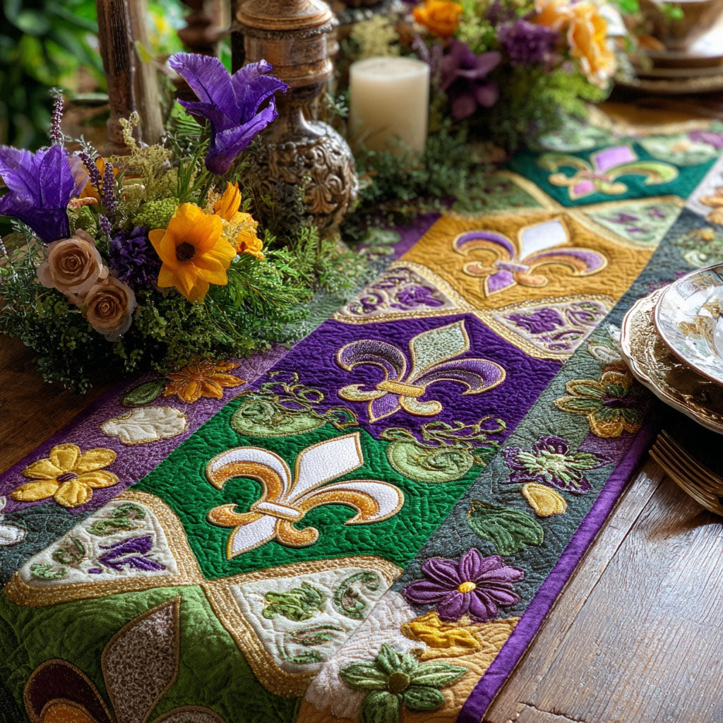 Mardi Fleur Mist Quilted Table Runner NCU0PT10974