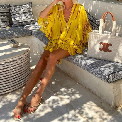 V-Neck High Waist Mini Dress