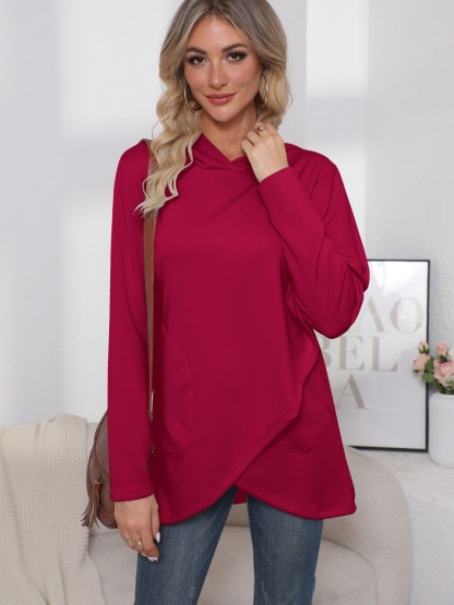 Women’s New Loose Elegant Hoodie – Long Sleeve Irregular Solid Color Sweatshirt