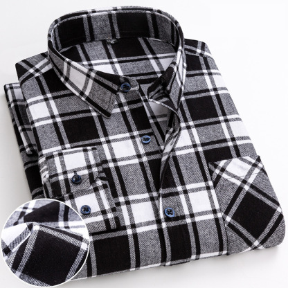 Men's Casual Plaid Shirt – Cotton Brushed, Polo Collar, All Seasons