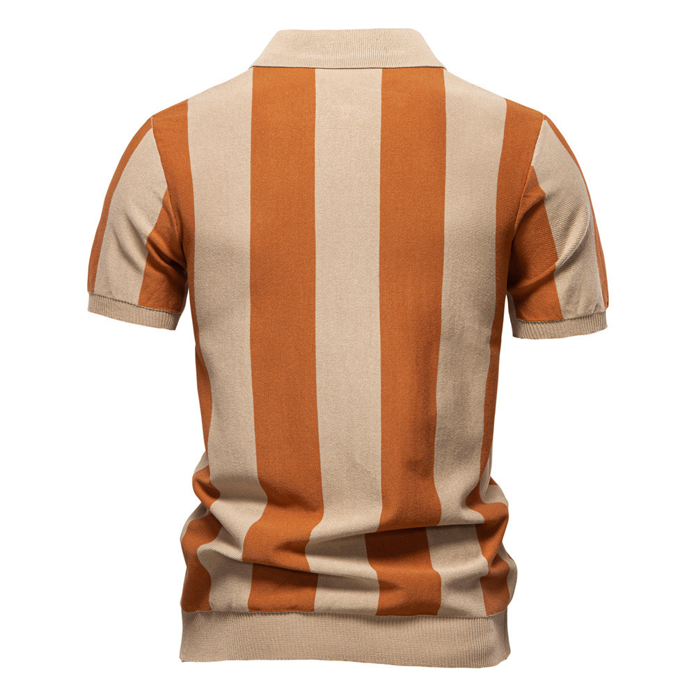 2025 Summer New Men's Knitted Short-Sleeve Polo Shirt with Turn-Down Collar