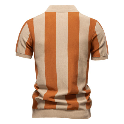 2025 Summer New Men's Knitted Short-Sleeve Polo Shirt with Turn-Down Collar