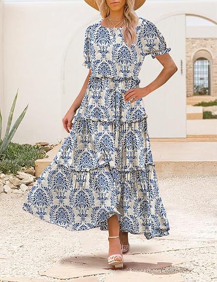 Womens Frill Summer Boho Floral Holiday Dresses