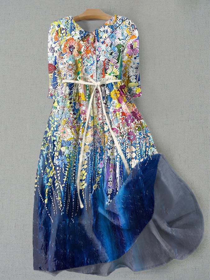 Women's Elegant Vintage Floral Patchwork Dress