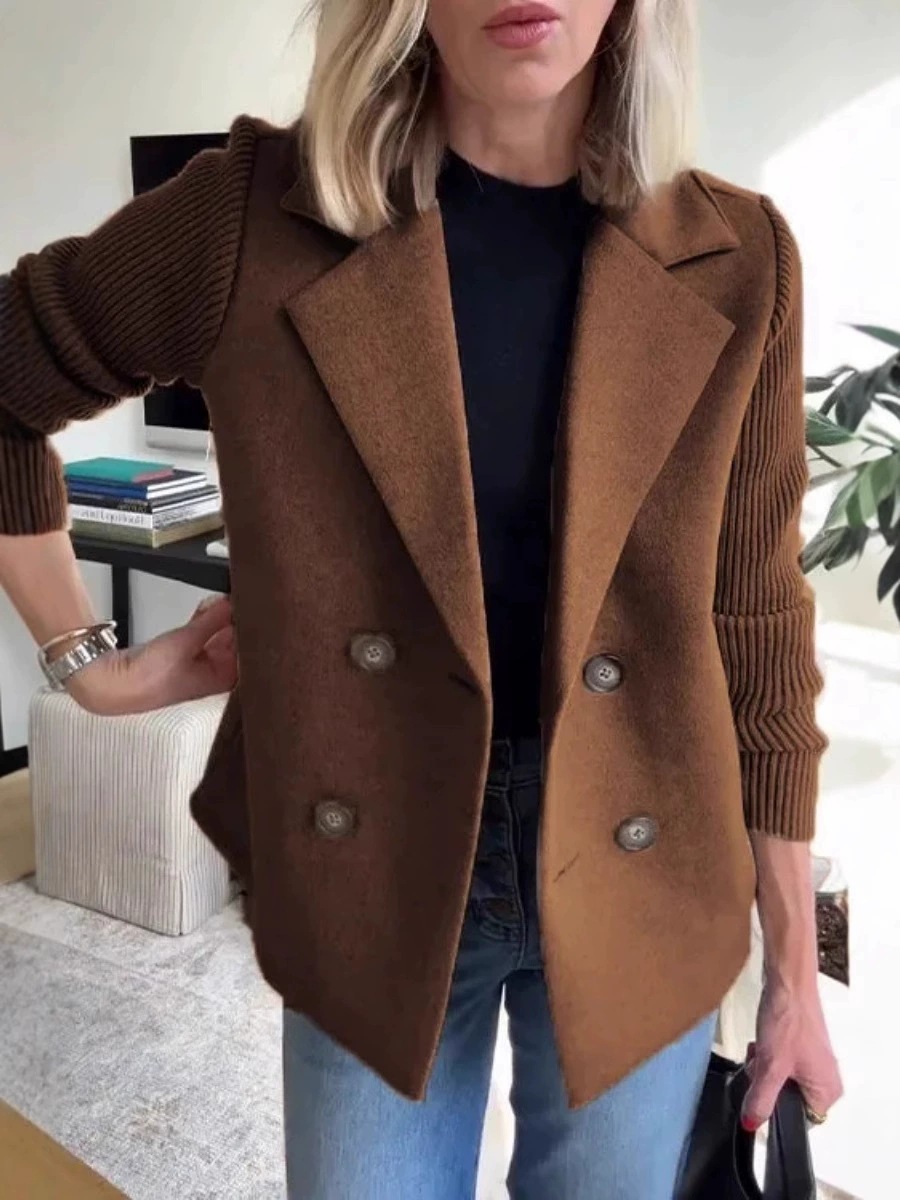 Women's autumn fashion knitted patchwork woolen coat
