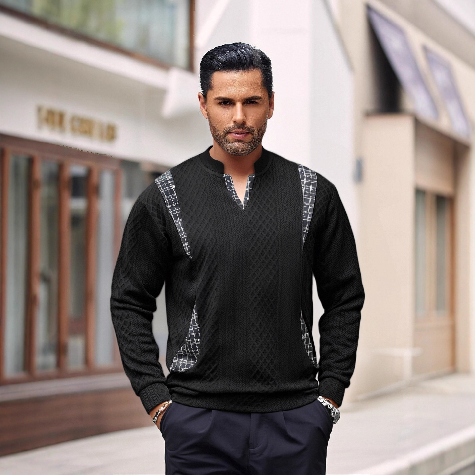 Men’s Fashionable Cotton V-Neck Sweater